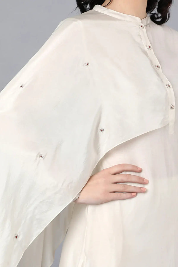 Chanderi kurta with 100% Cupro silk drape.