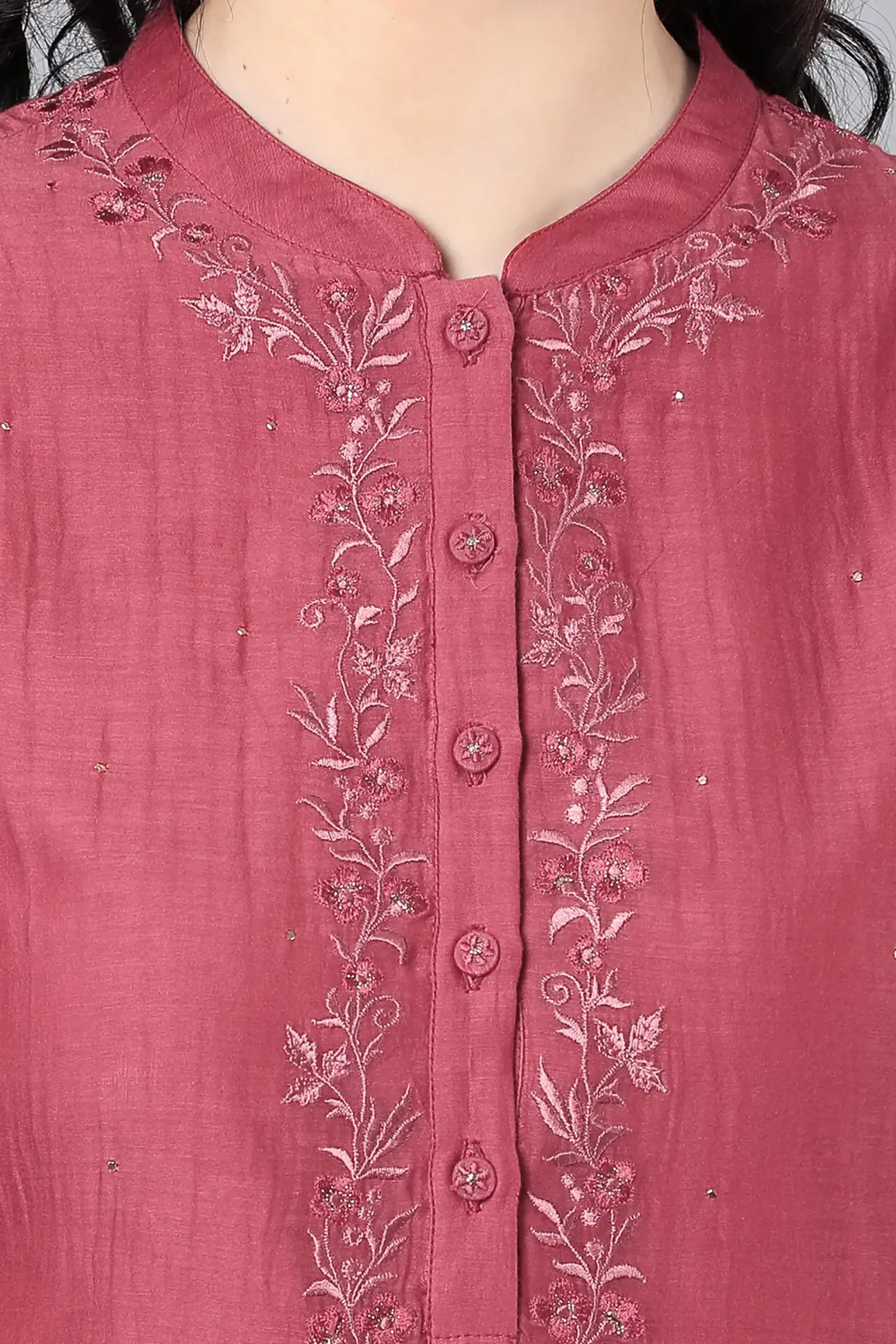 Chanderi kurta in brick red