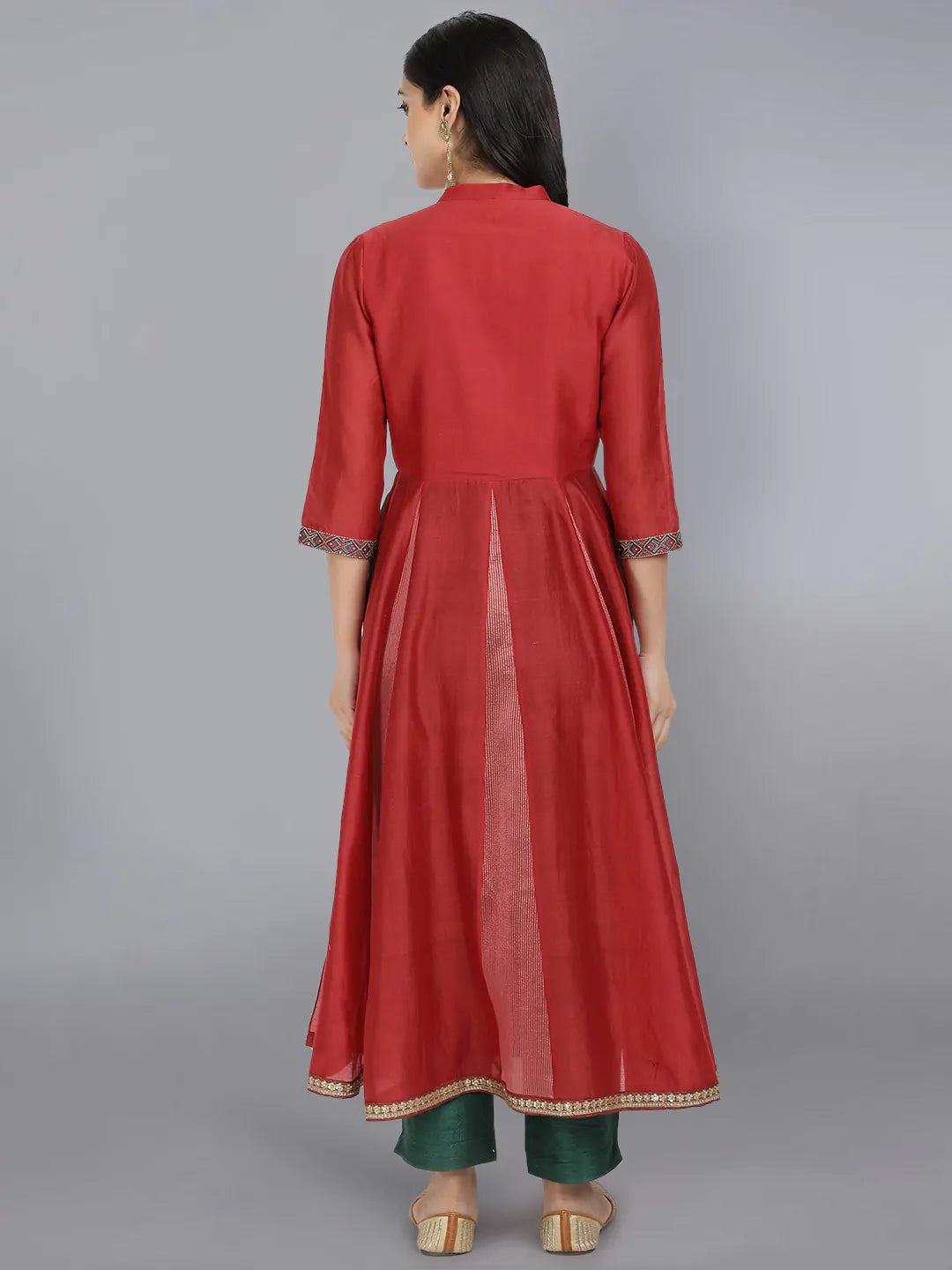 Red Embroidered jacket Kurta