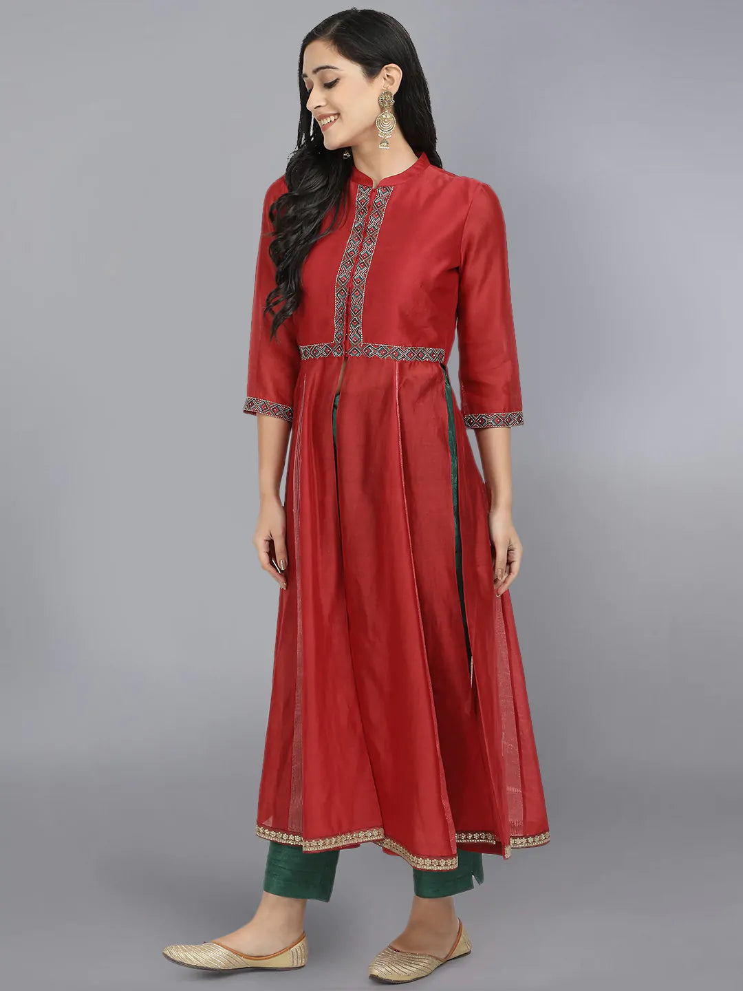 Red Embroidered jacket Kurta