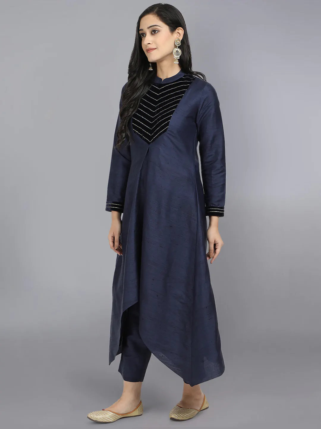 Embroidered Blue Cupro Silk Kurta