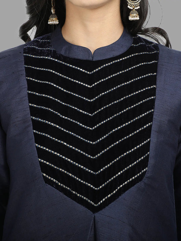 Embroidered Blue Cupro Silk Kurta