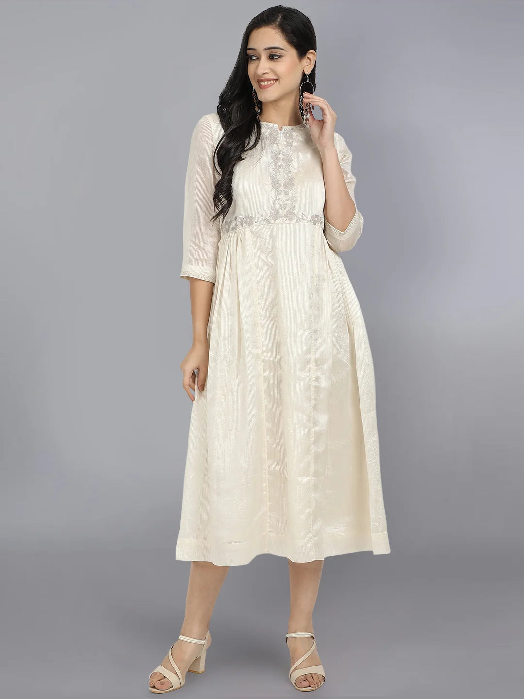 Stripe chanderi embroided Dress