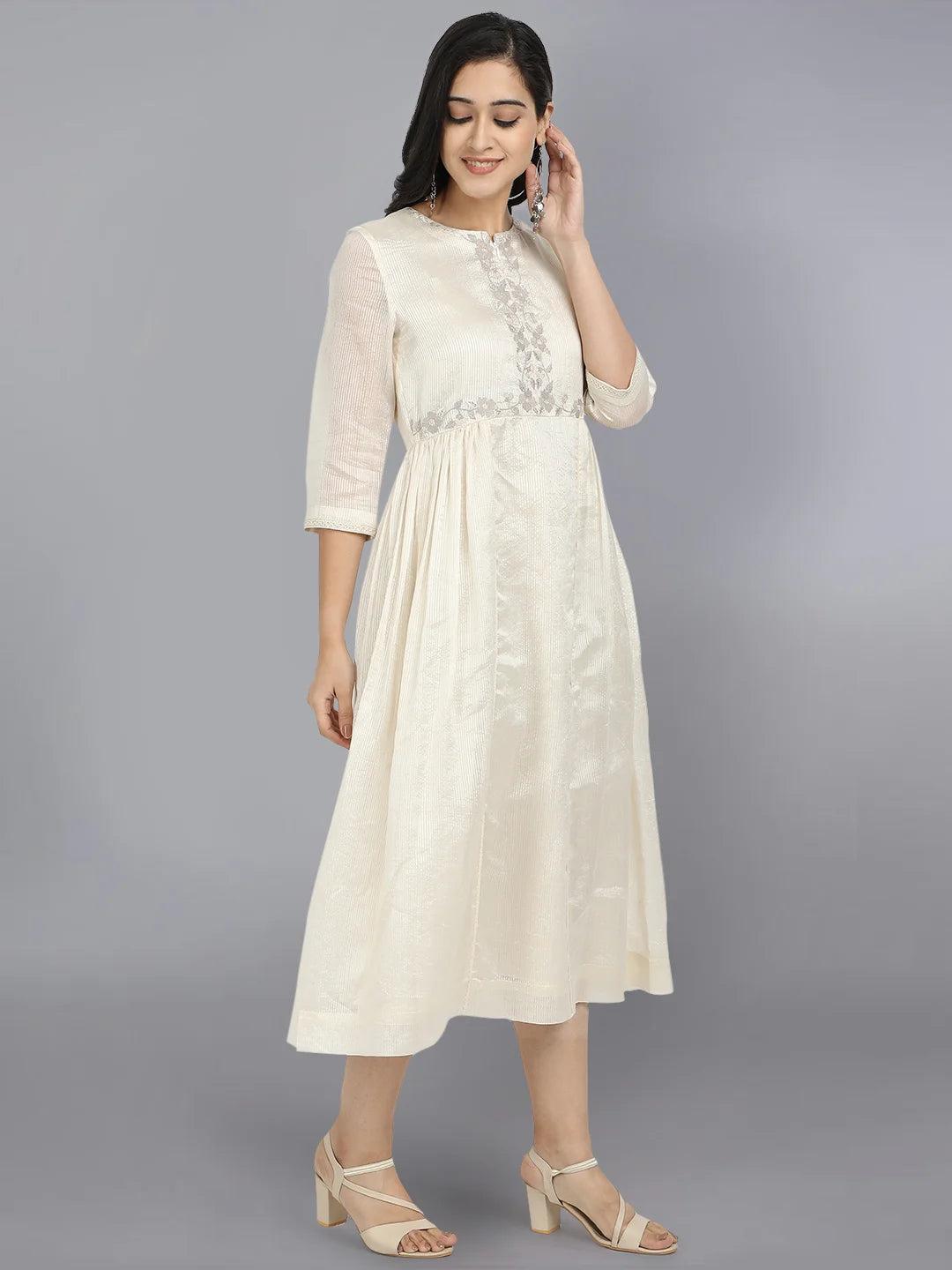 Stripe chanderi embroided Dress