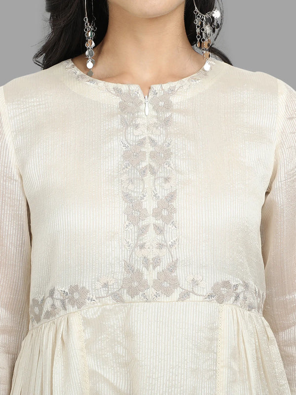 Stripe chanderi embroided Dress