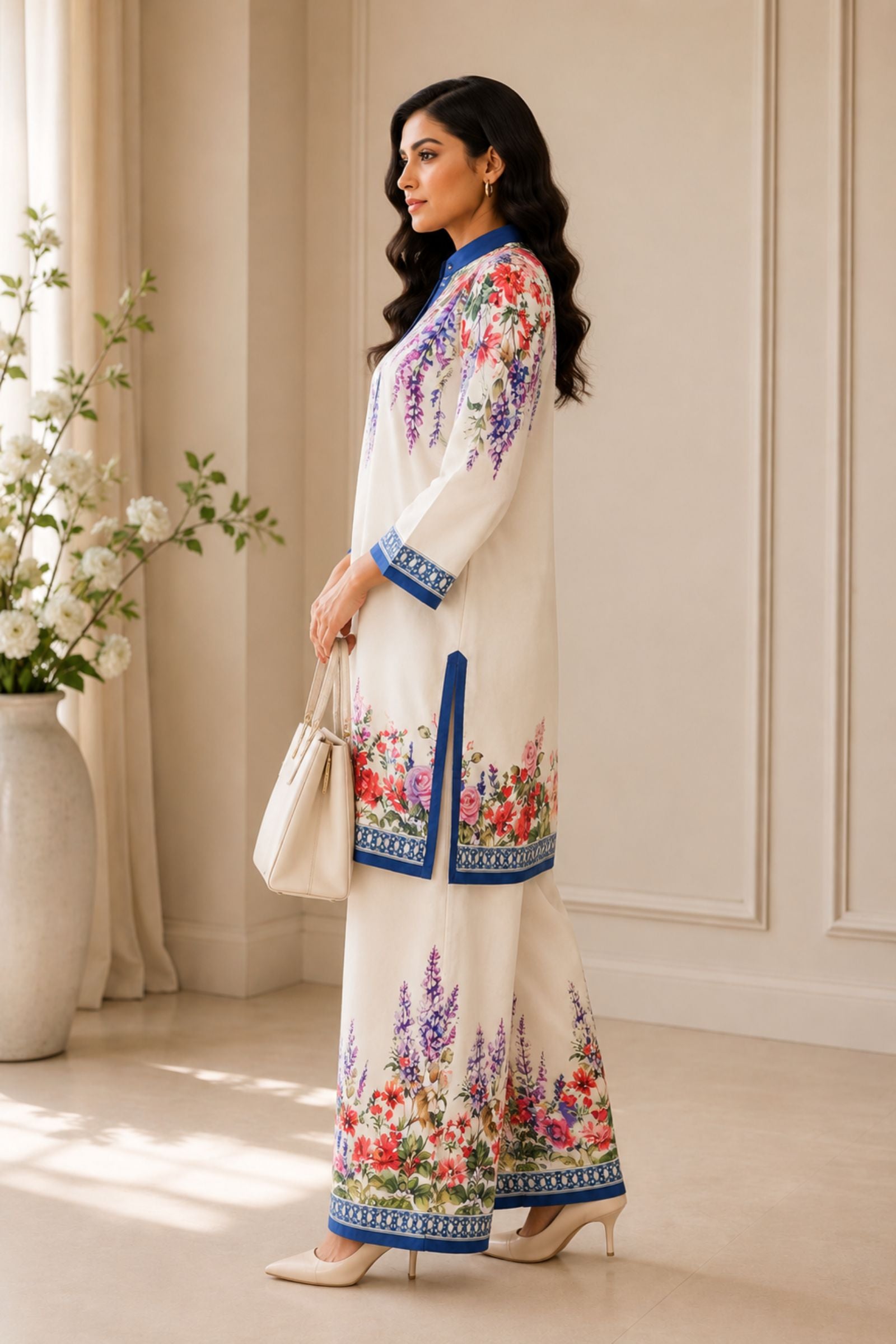 Leshya Satin Floral Print Kurta Set