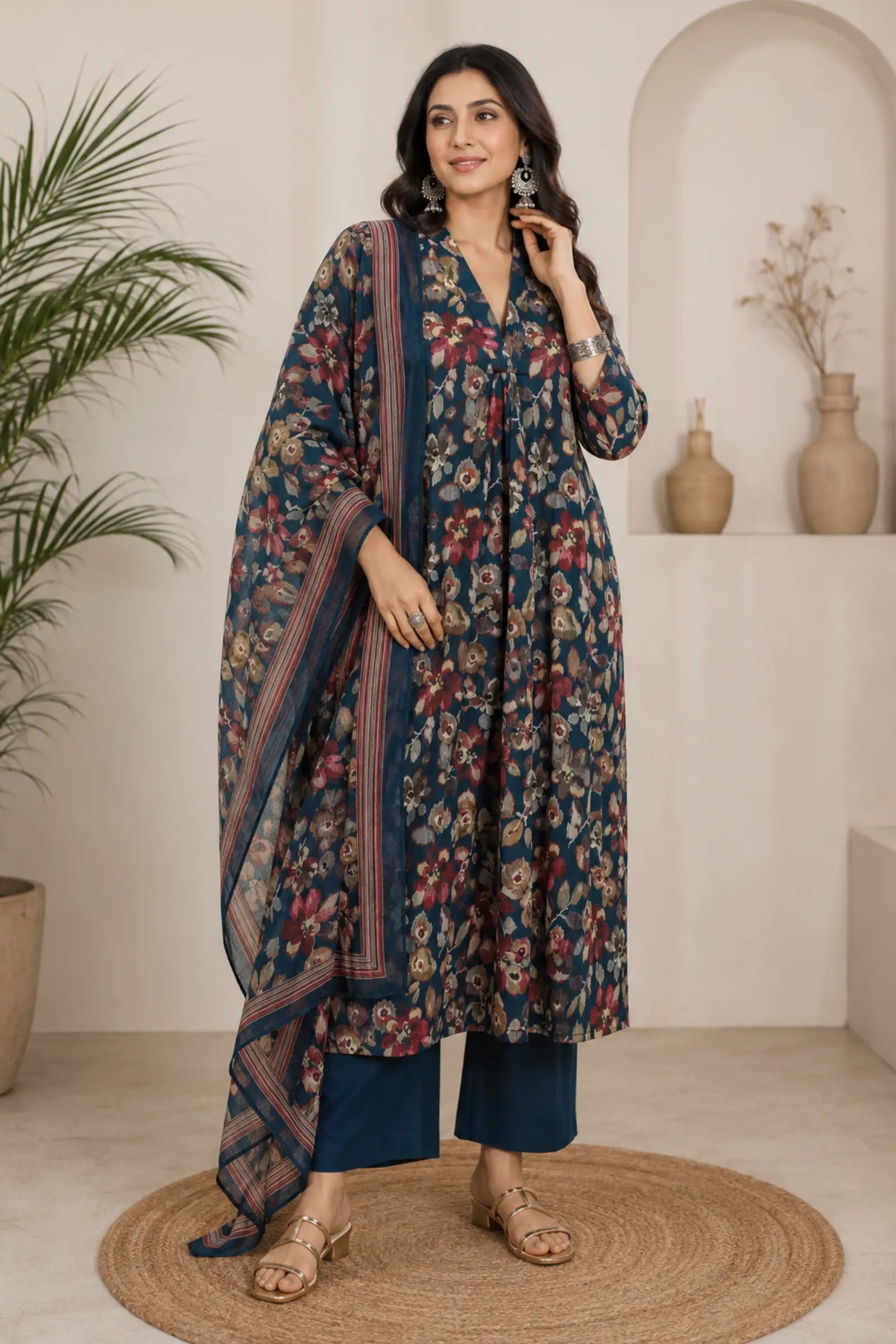 Hansa Cotton Floral Print Complete Suit Set