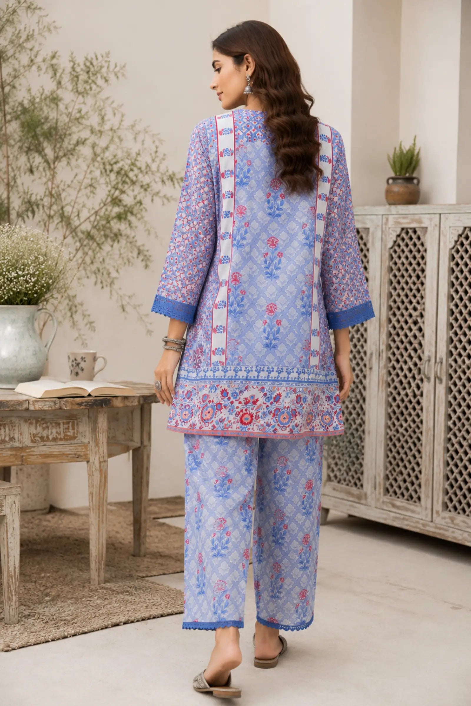 Dhriti Cotton Ethnic Floral Trellis Print Co-ord Set