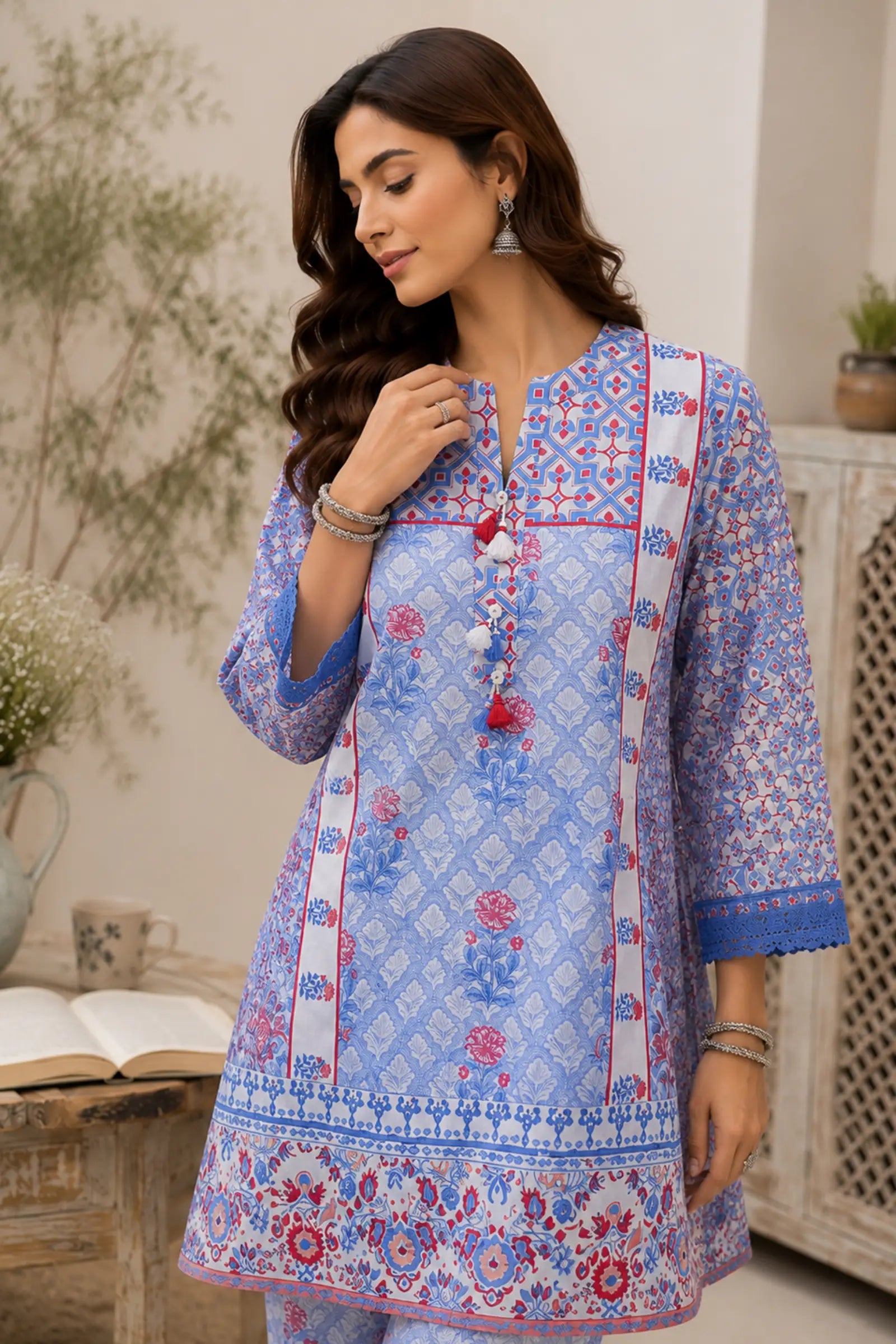 Dhriti Cotton Ethnic Floral Trellis Print Co-ord Set
