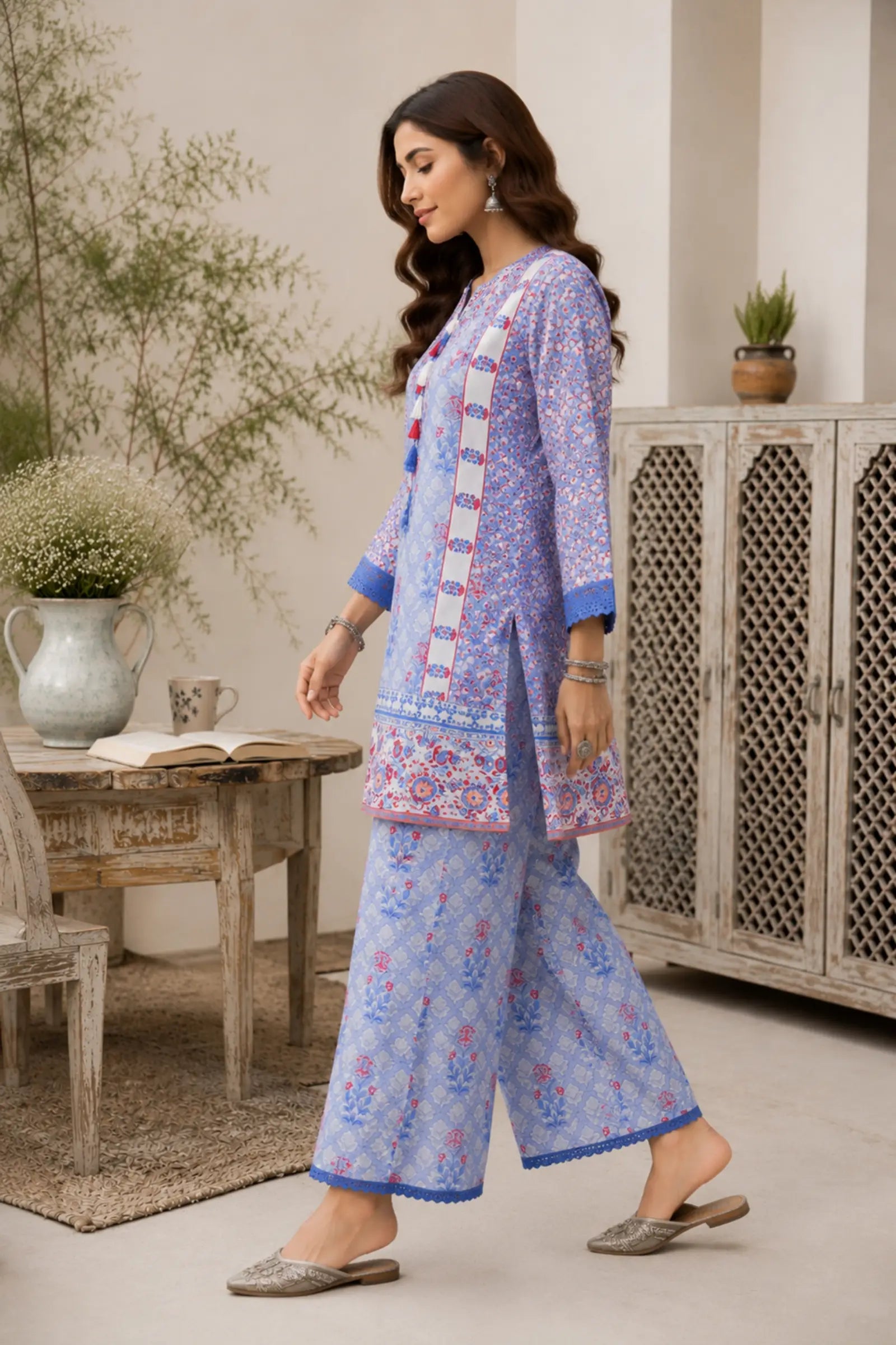 Dhriti Cotton Ethnic Floral Trellis Print Co-ord Set