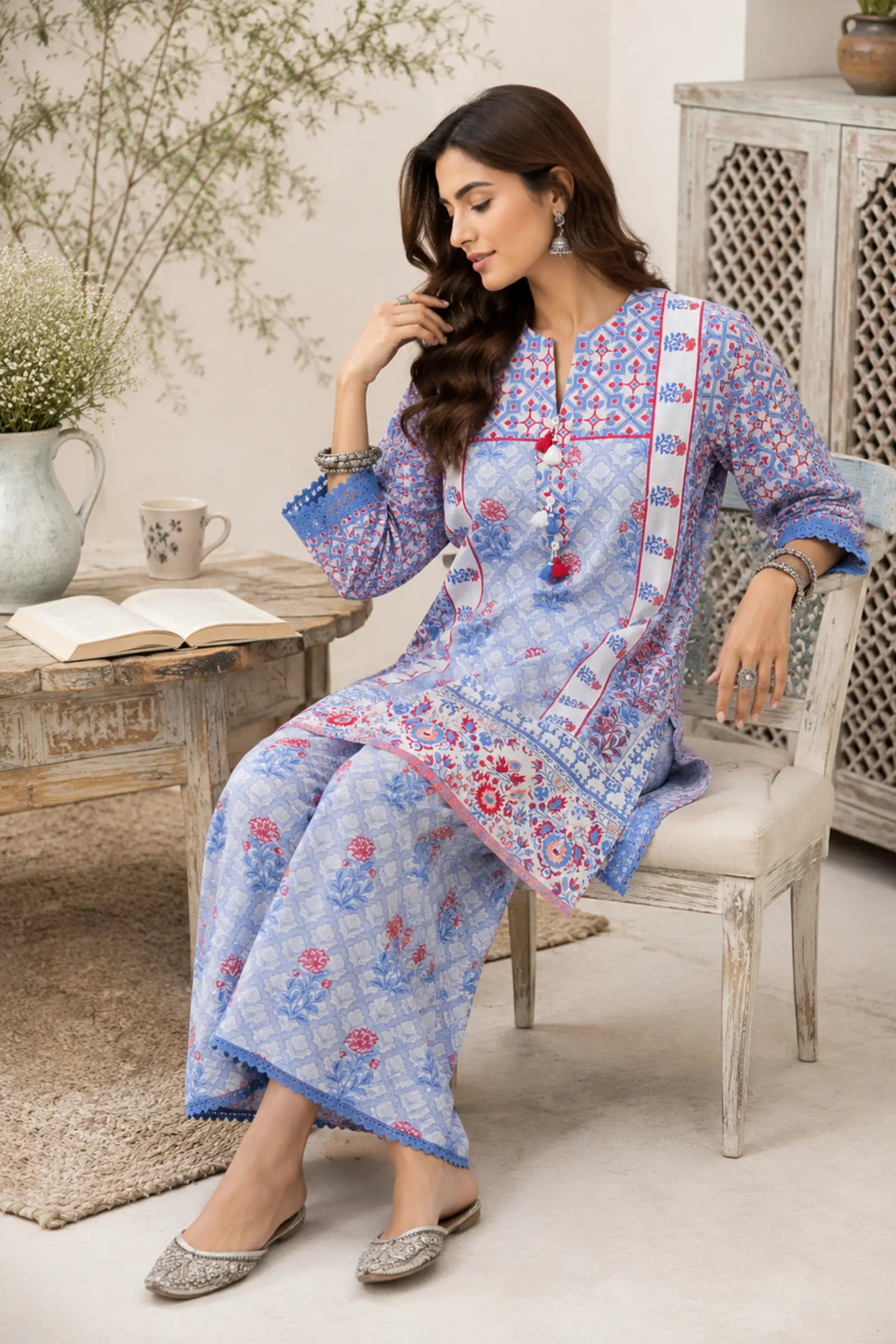 Dhriti Cotton Ethnic Floral Trellis Print Co-ord Set