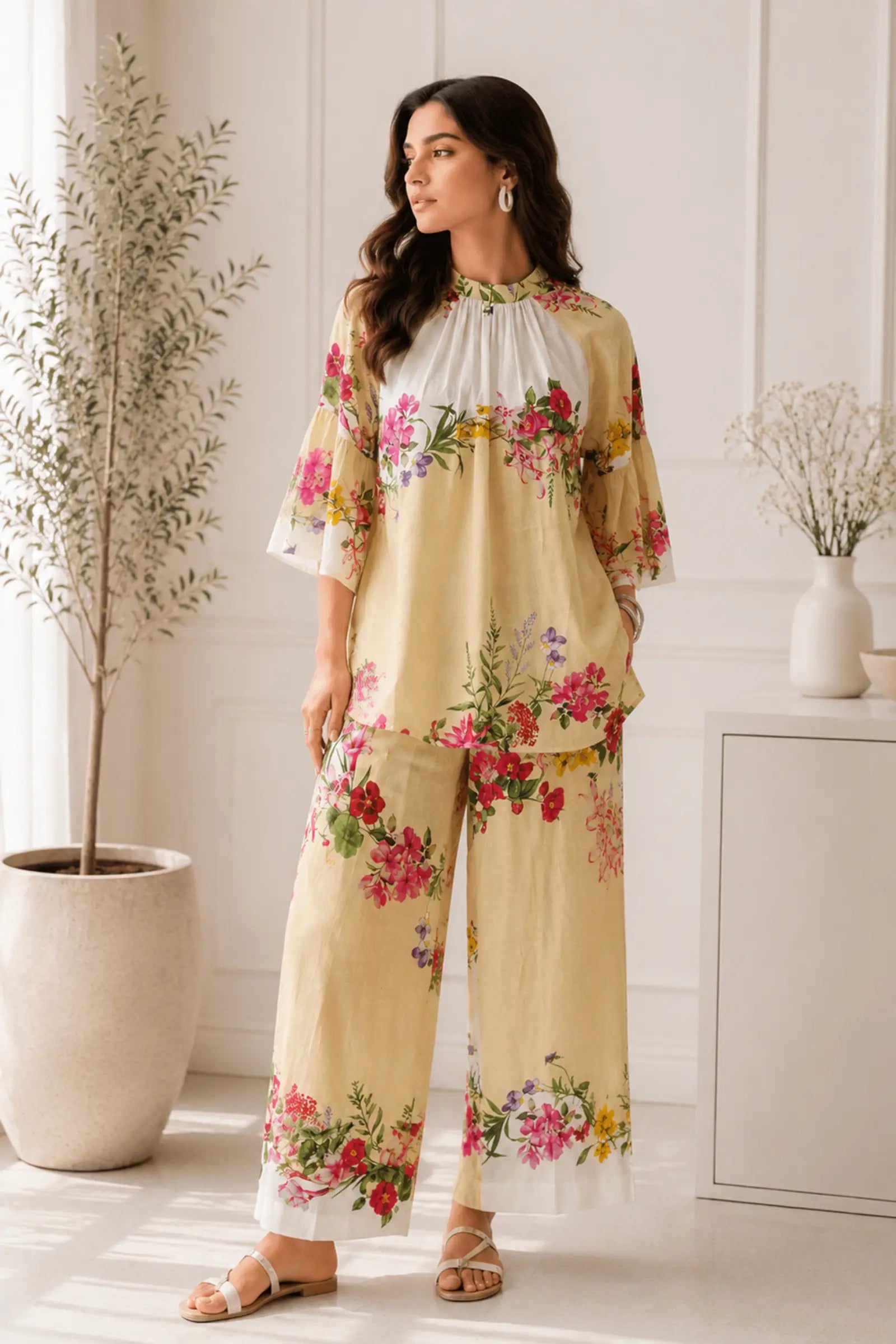 Krishna Ivory Floral Print Cotton Co-Ord Set