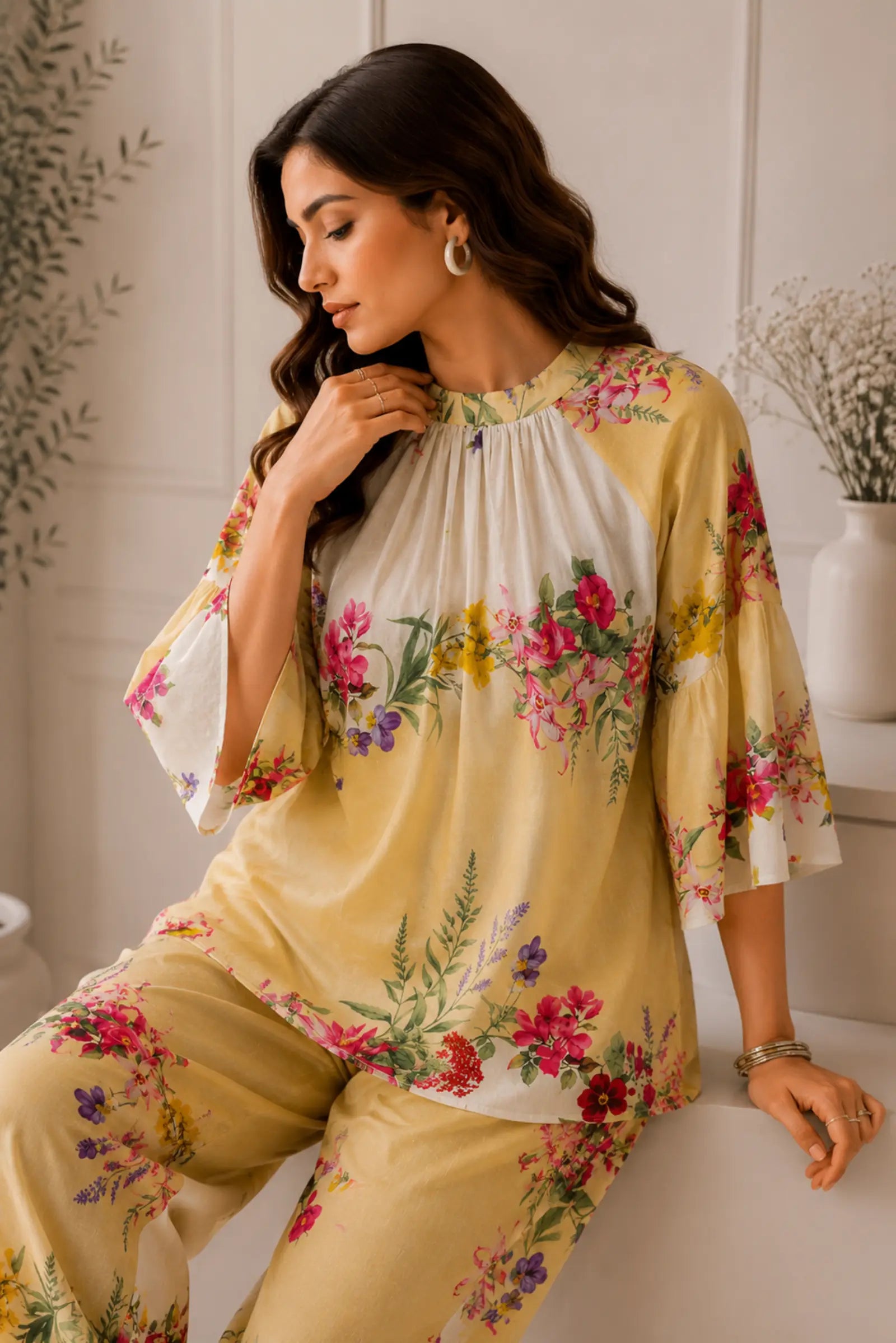 Krishna Ivory Floral Print Cotton Co-Ord Set