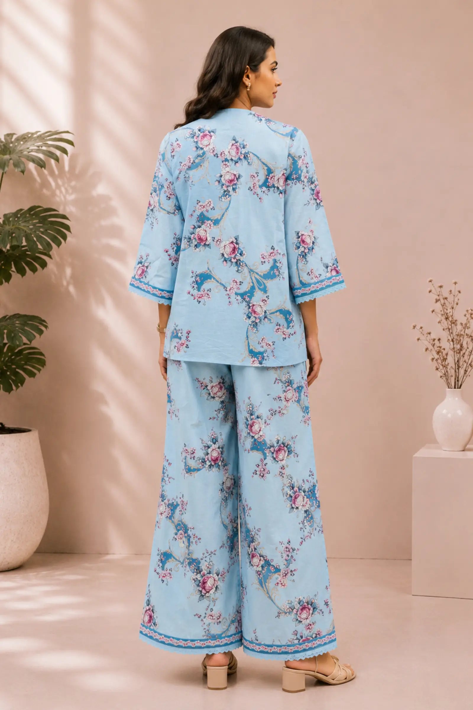 Iravika Sky Bloom Cotton Co-Ord Set