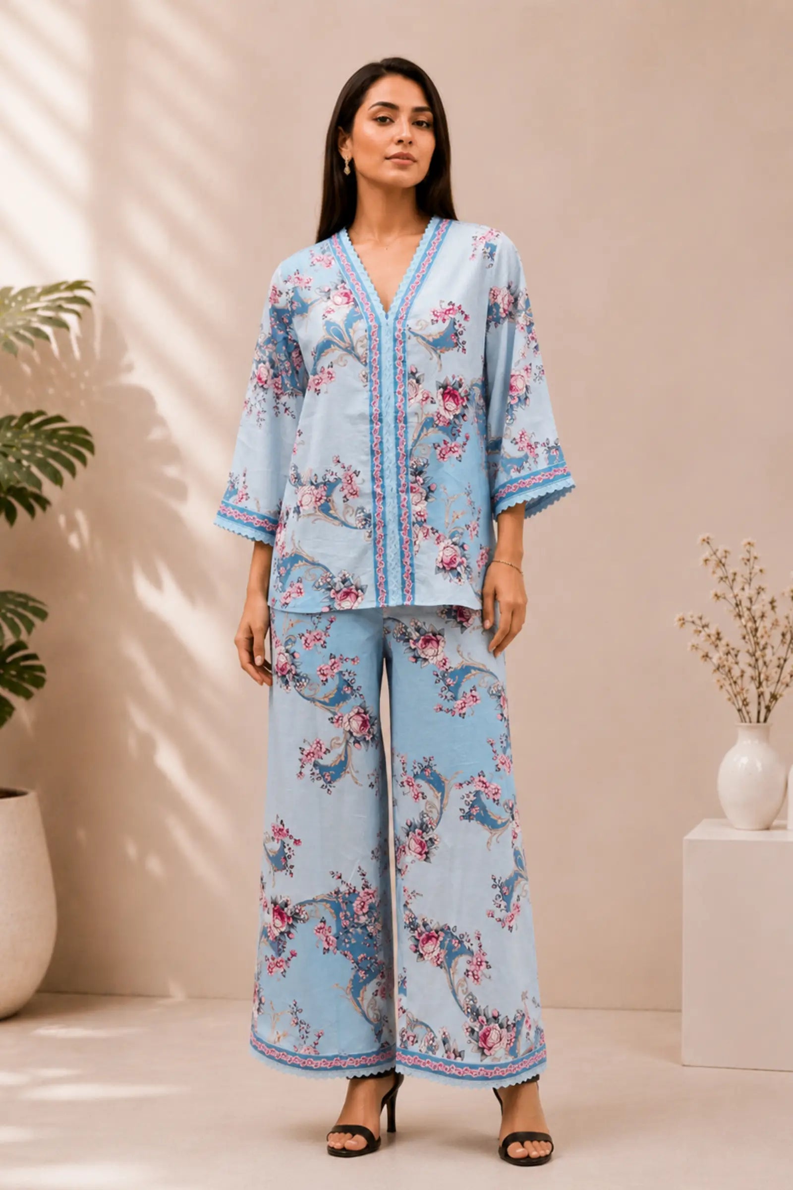 Iravika Sky Bloom Cotton Co-Ord Set