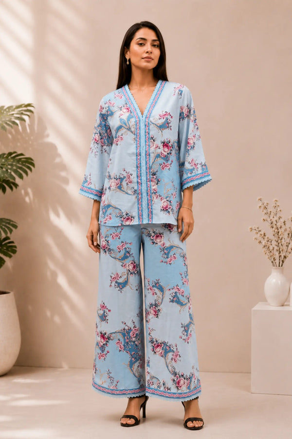 Iravika Sky Bloom Cotton Co-Ord Set
