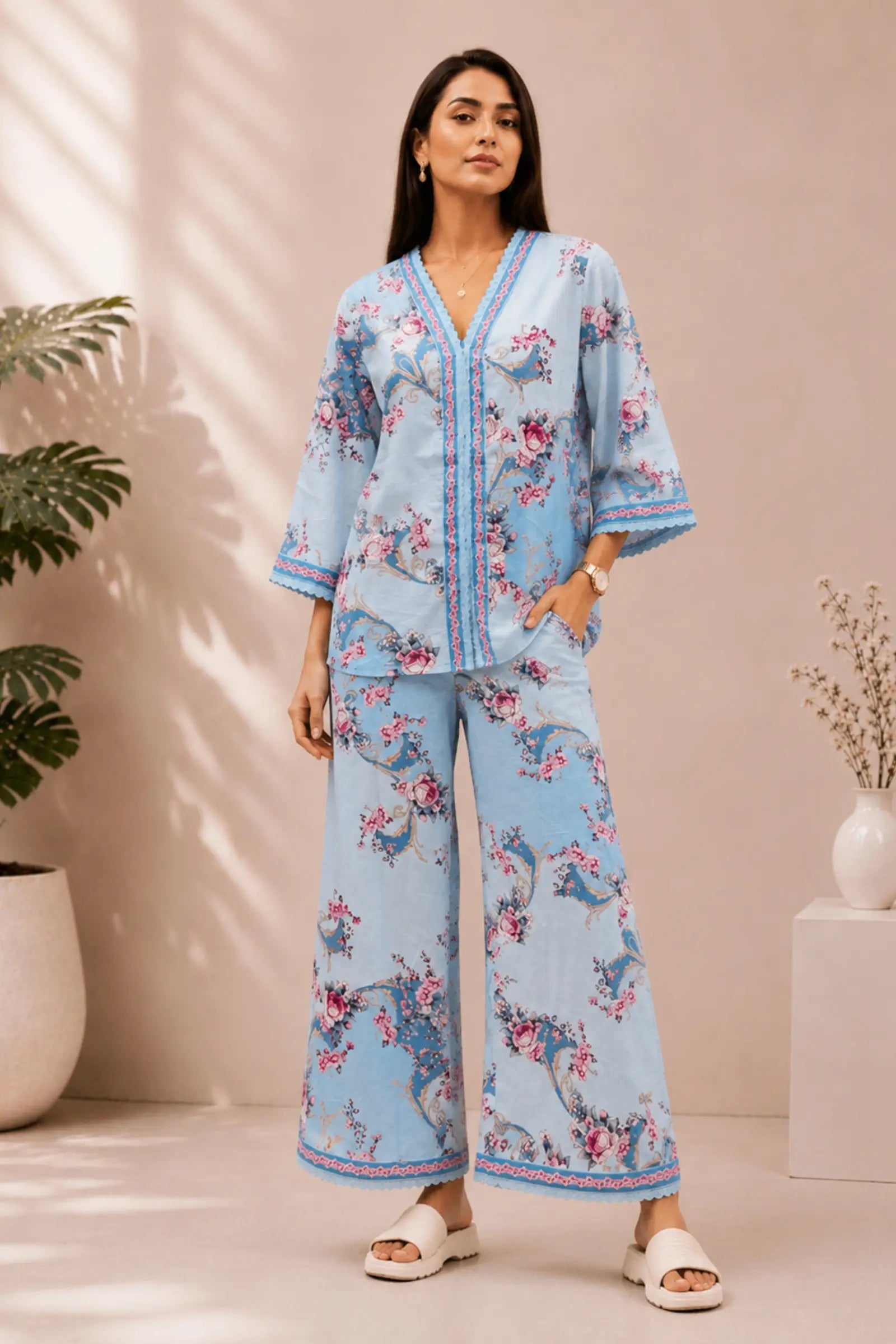 Iravika Sky Bloom Cotton Co-Ord Set