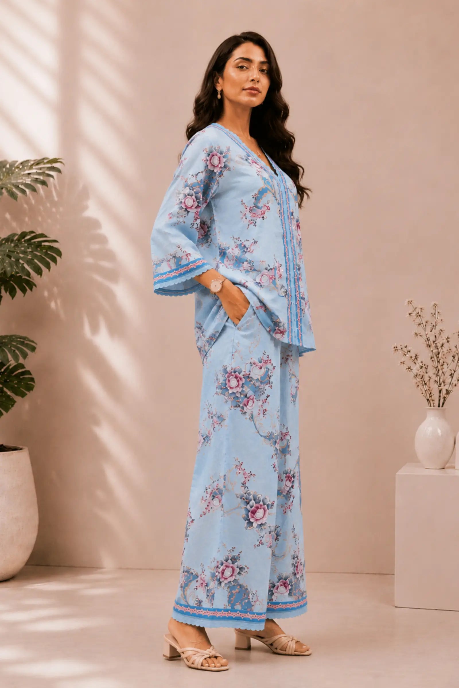 Iravika Sky Bloom Cotton Co-Ord Set