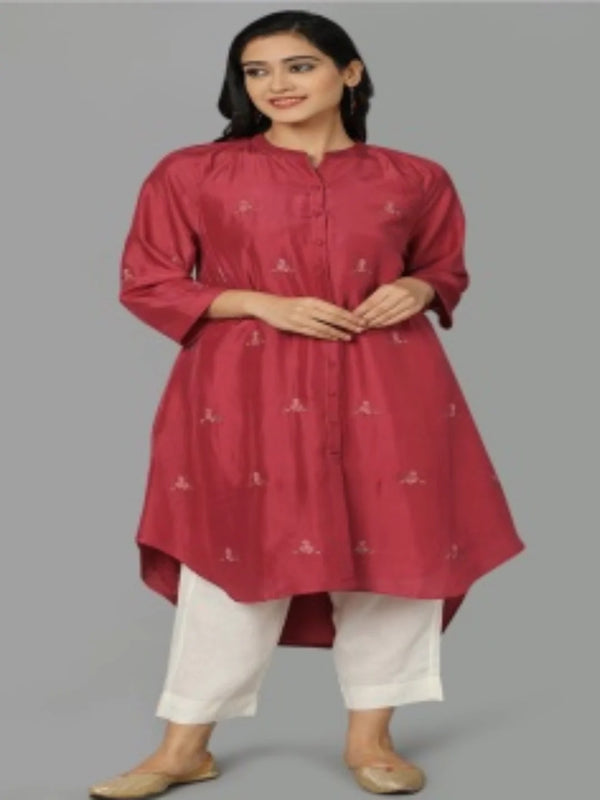 super smooth kurta in cupro with embroidery motifs all over