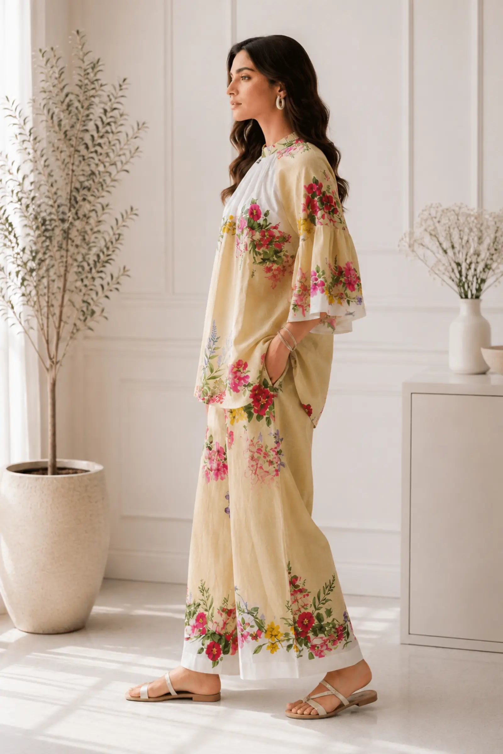 Krishna Ivory Floral Print Cotton Co-Ord Set