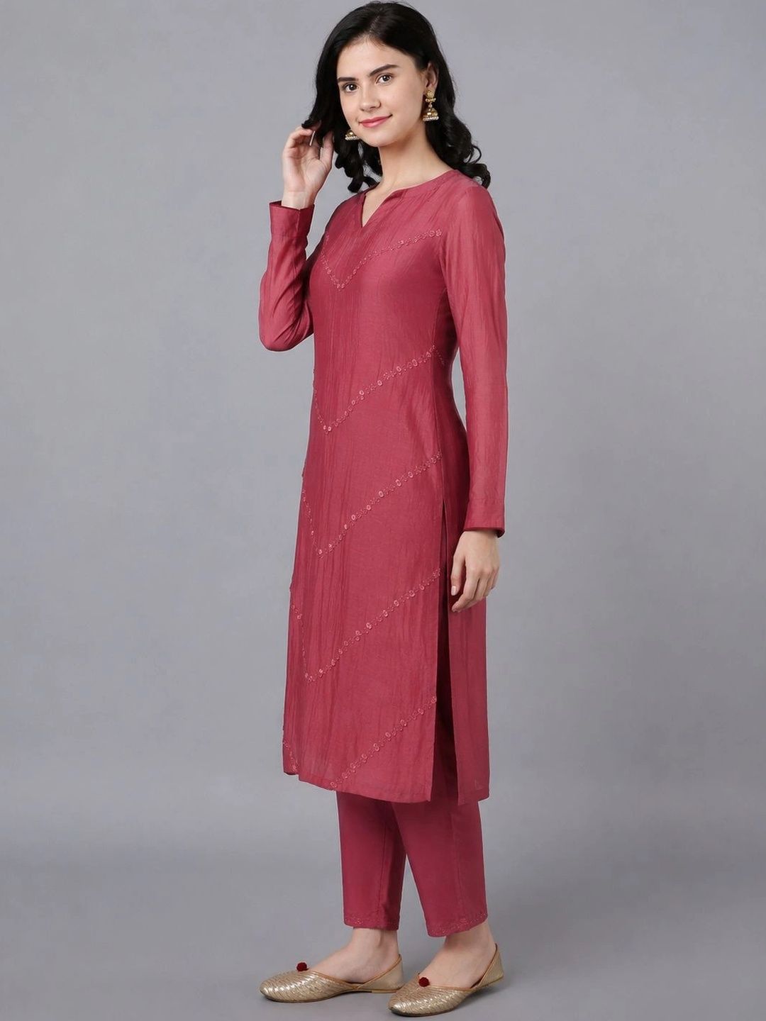 V neck chanderi kurta