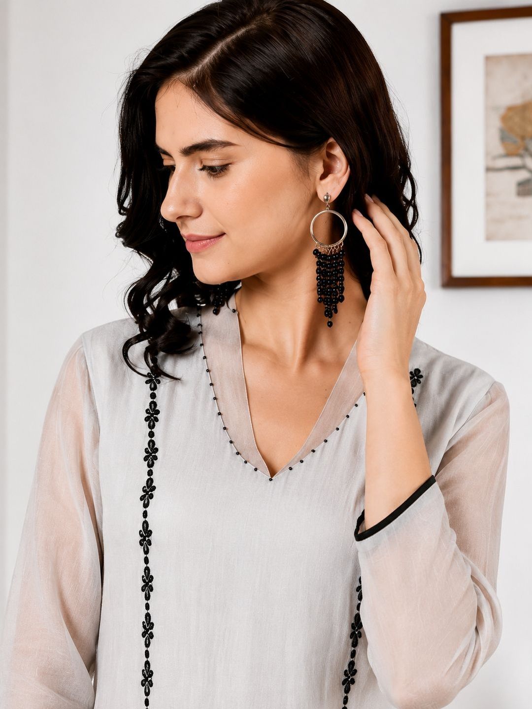 Chanderi kurta with resham and badla embroidery