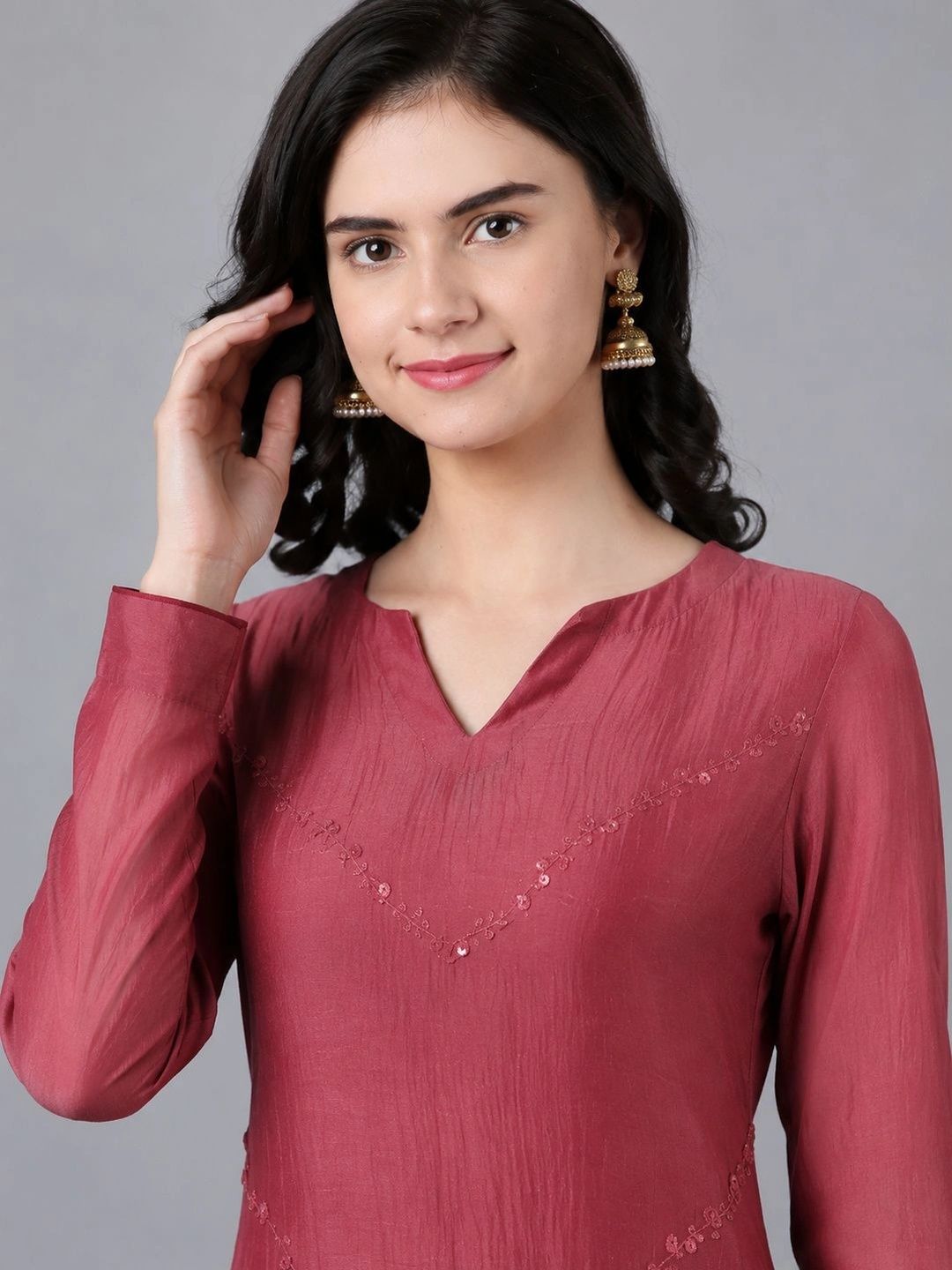 V neck chanderi kurta