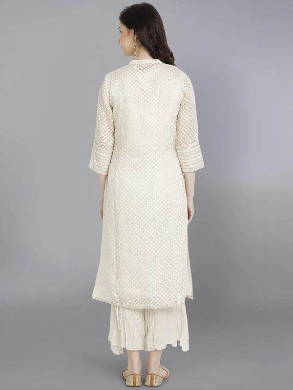 Ivory kurta in jaqaurd paired with crincled palazo