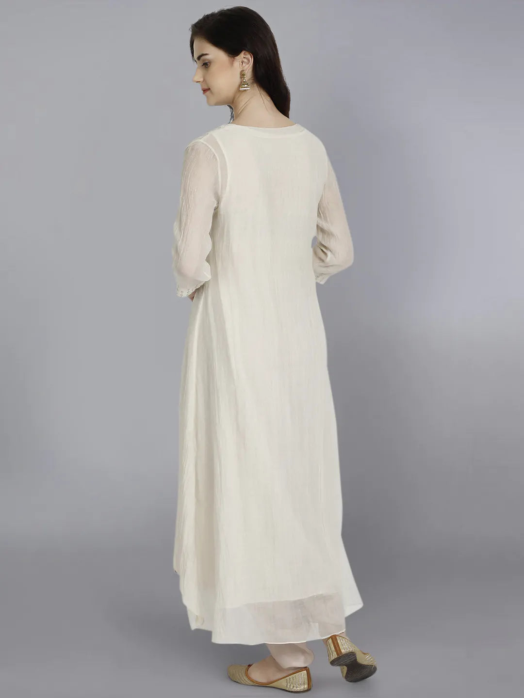 Mukesh Embroidery Ivory Chanderi Kurta And Dhoti