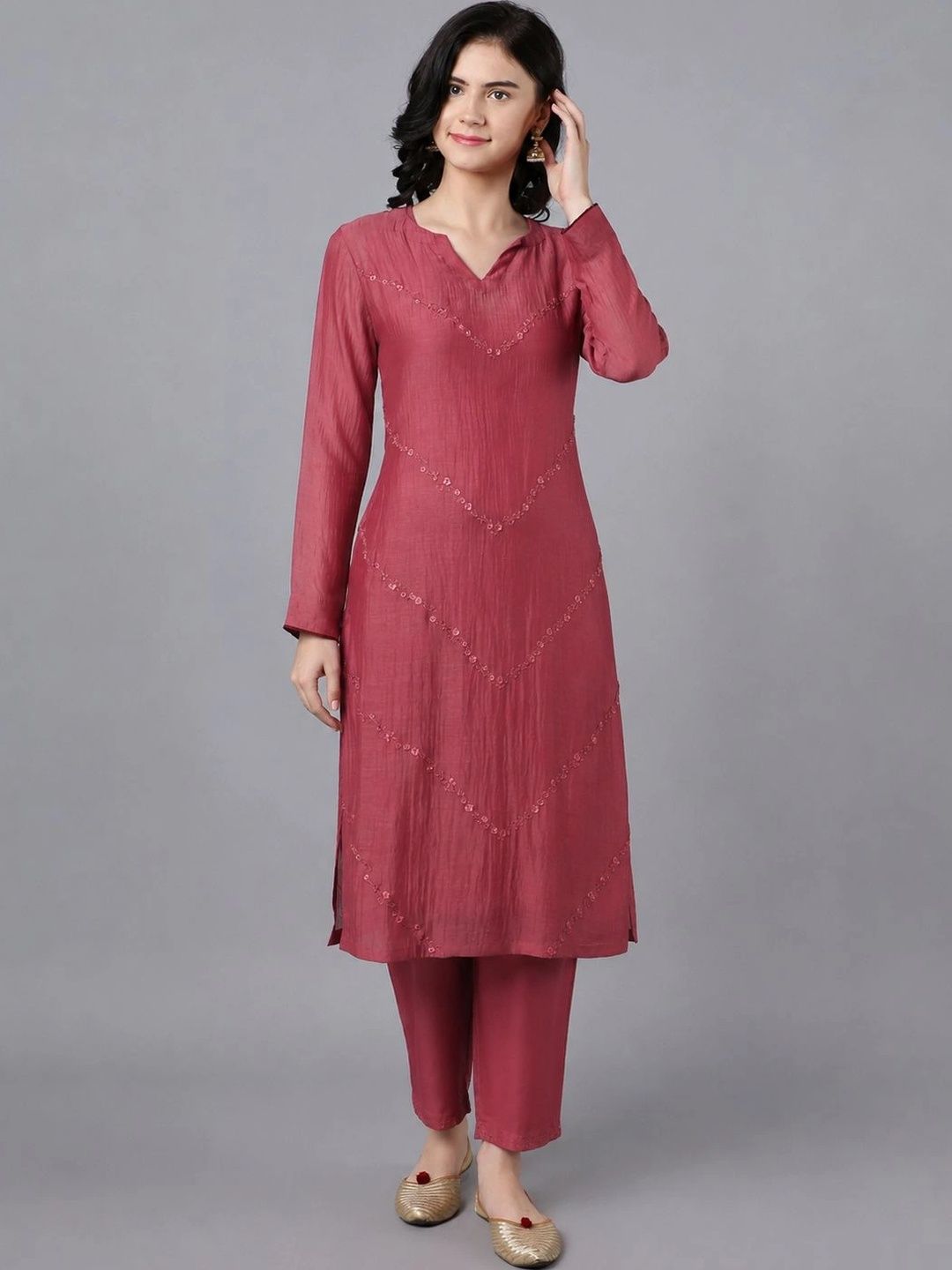 V neck chanderi kurta