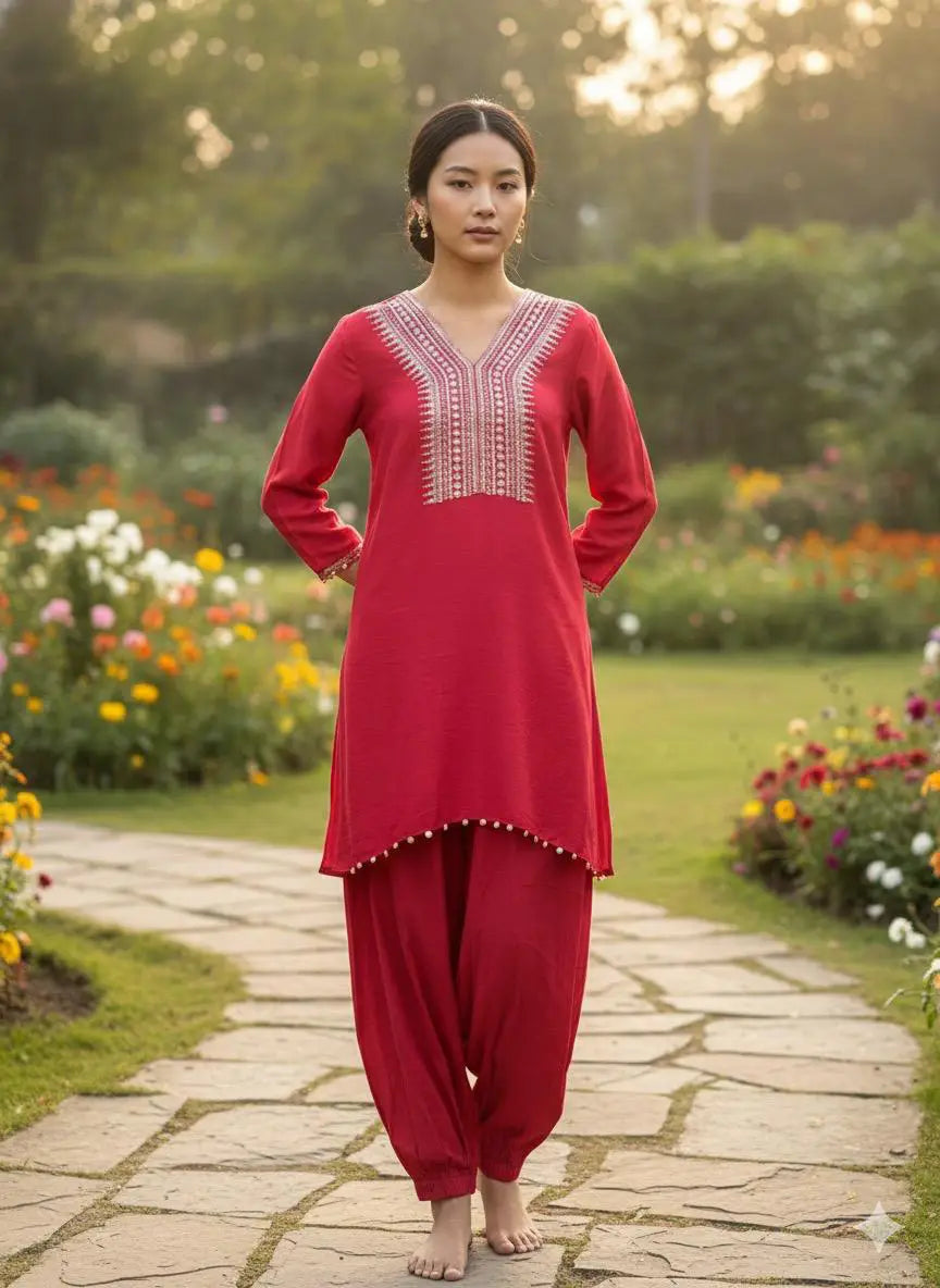 Red Sequence Mid Legth Kurta