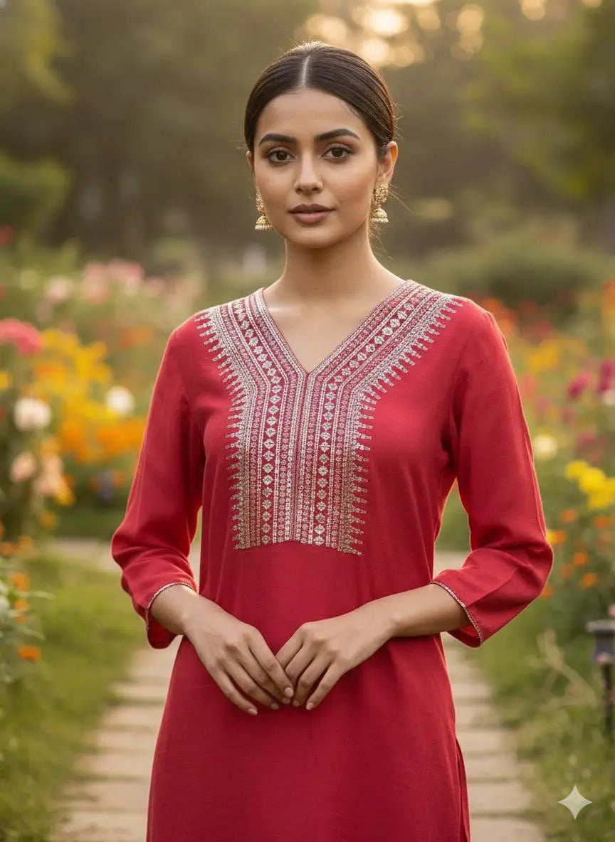 Red Sequence Mid Legth Kurta