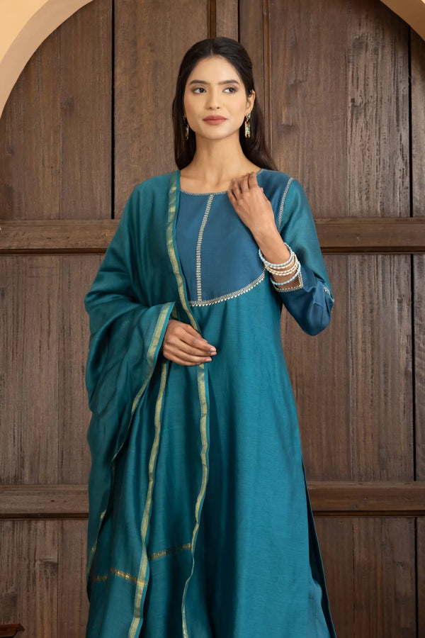 Chanderi Dupatta Teal Green