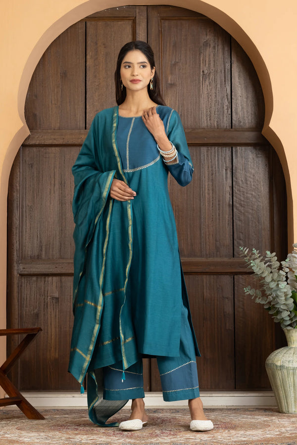 Chanderi Dupatta Teal Green