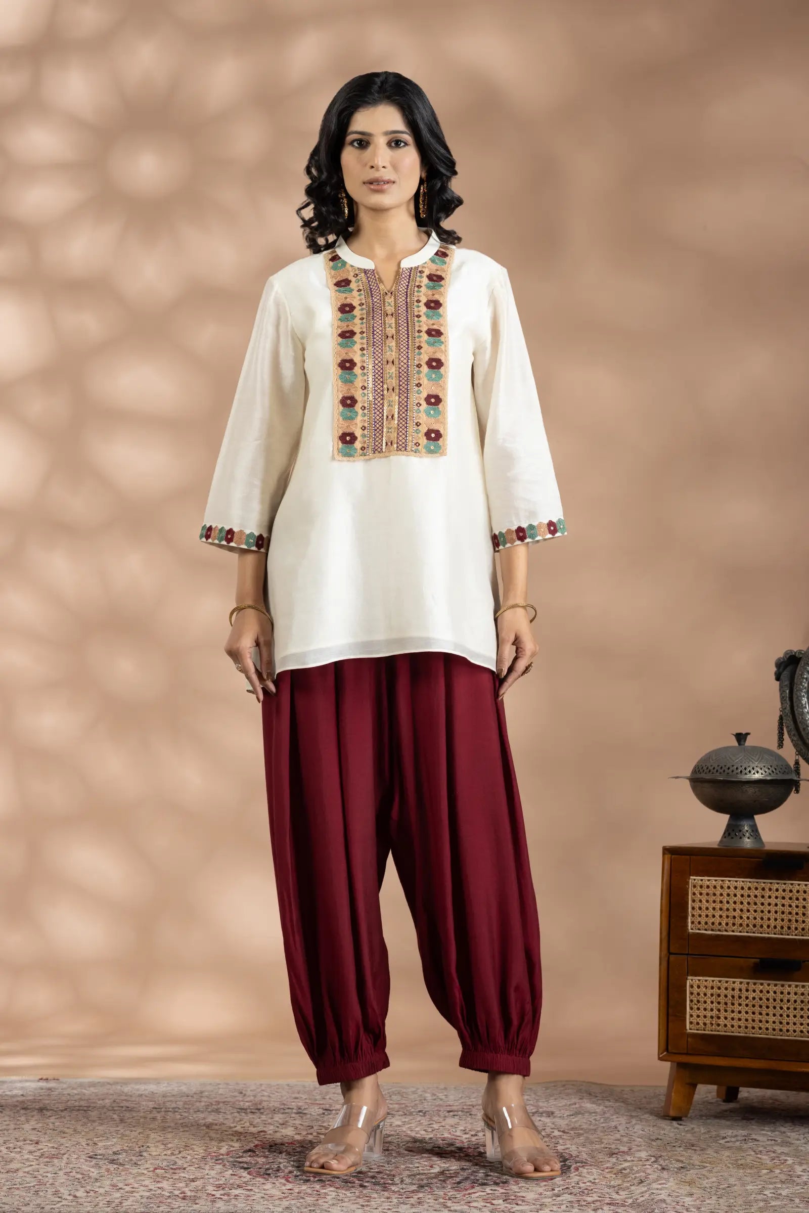 Multicolor Emb Top With Pyjama