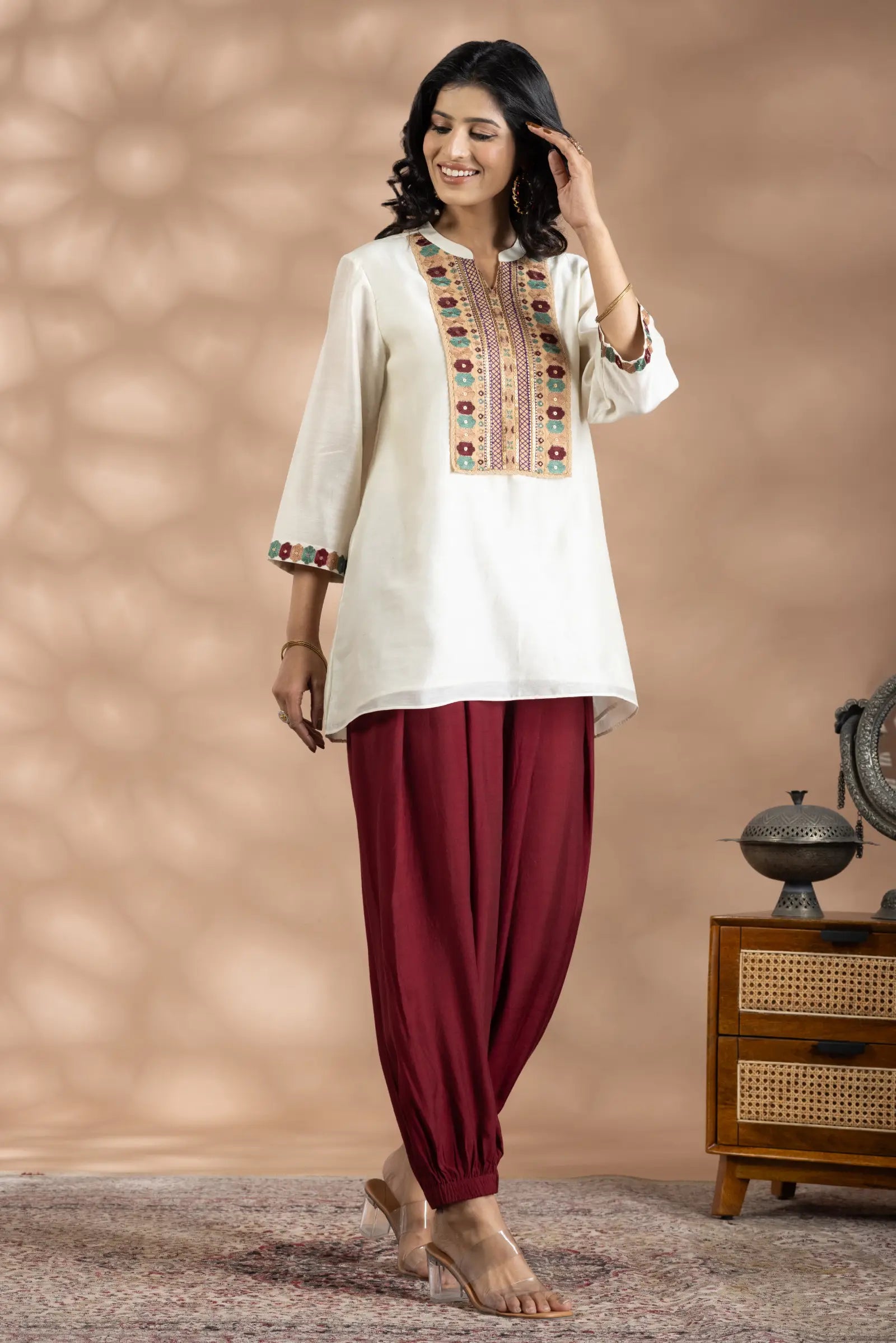 Multicolor Emb Top With Pyjama