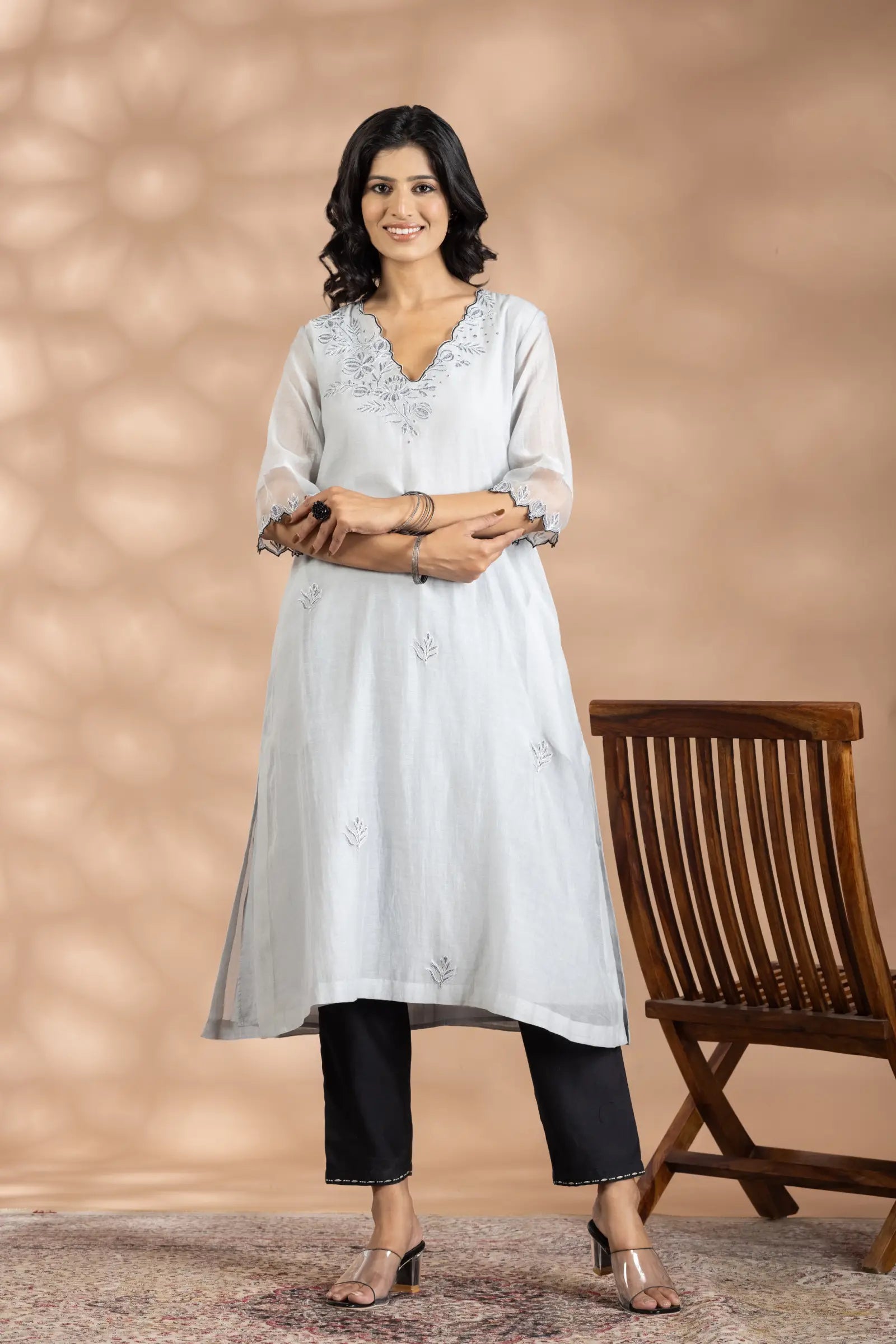 Floral Zari Emb Kurta