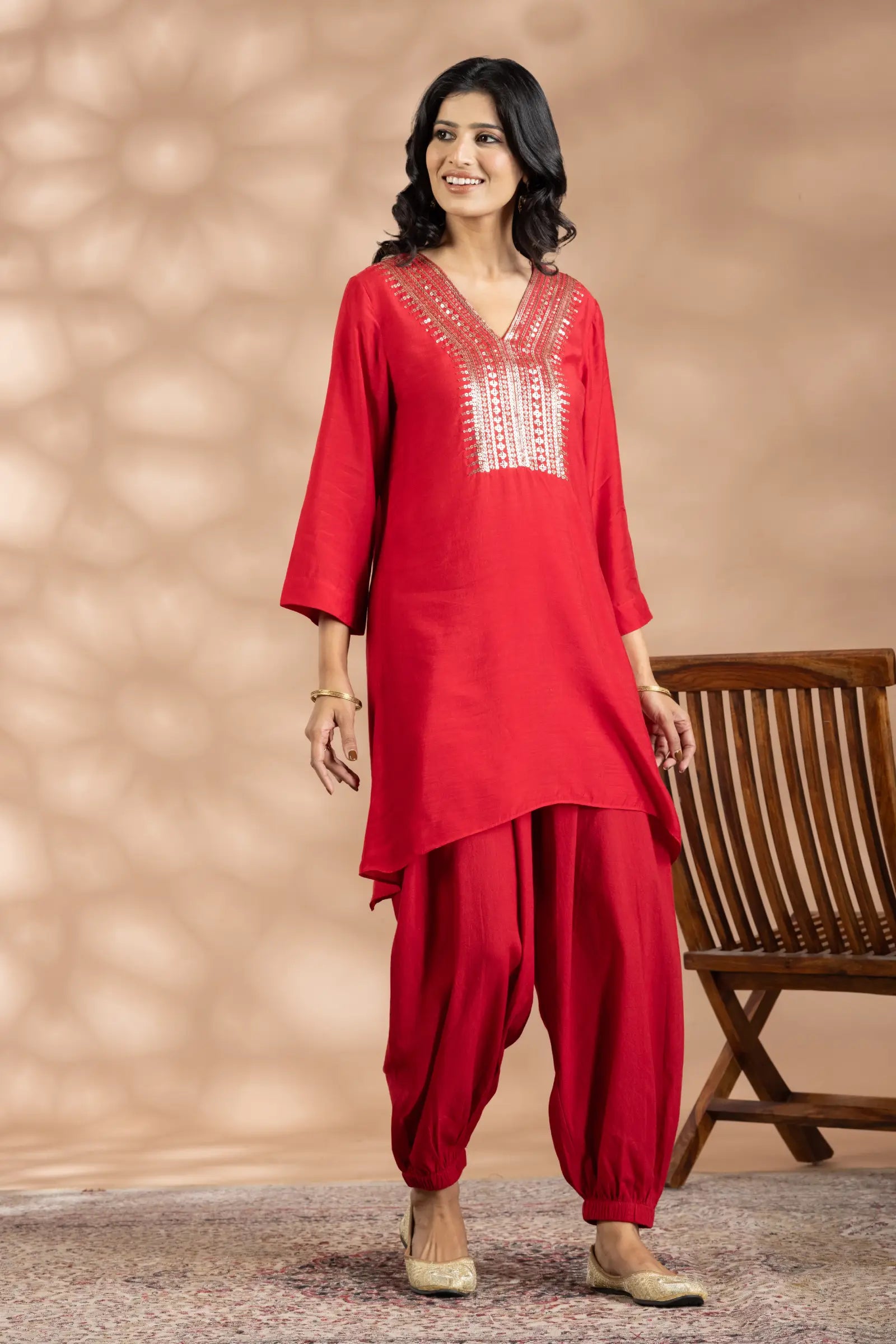 Red Sequence Mid Legth Kurta