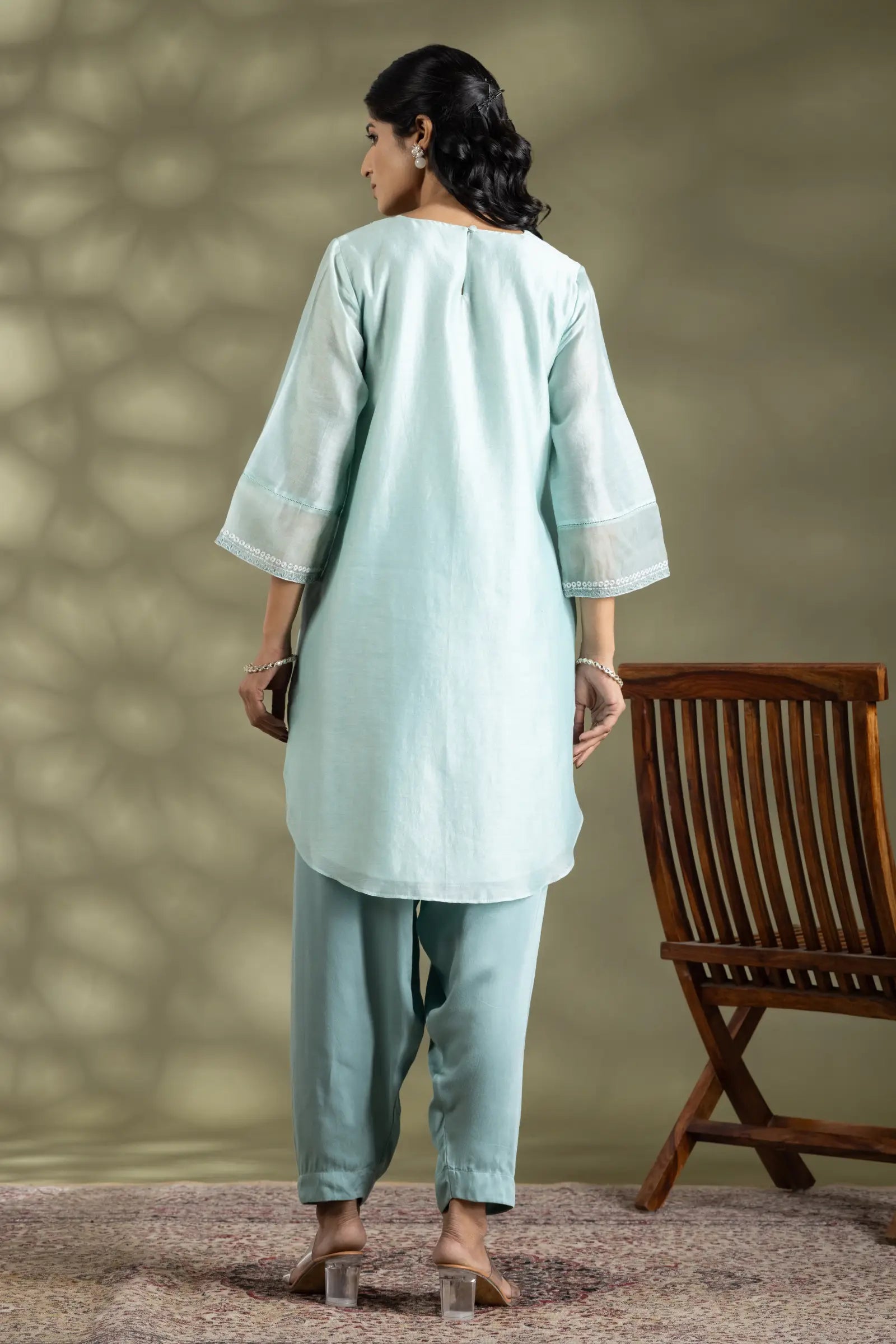 Ice Blue Silk Kurta With Emb