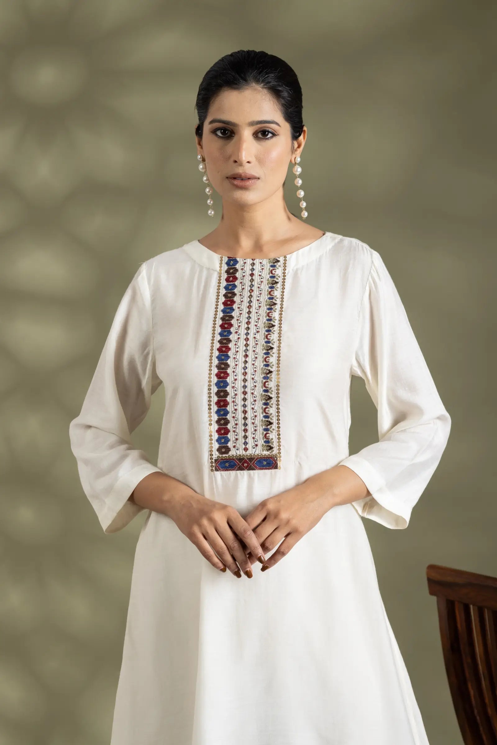Multicolor Emb  Tunic Set