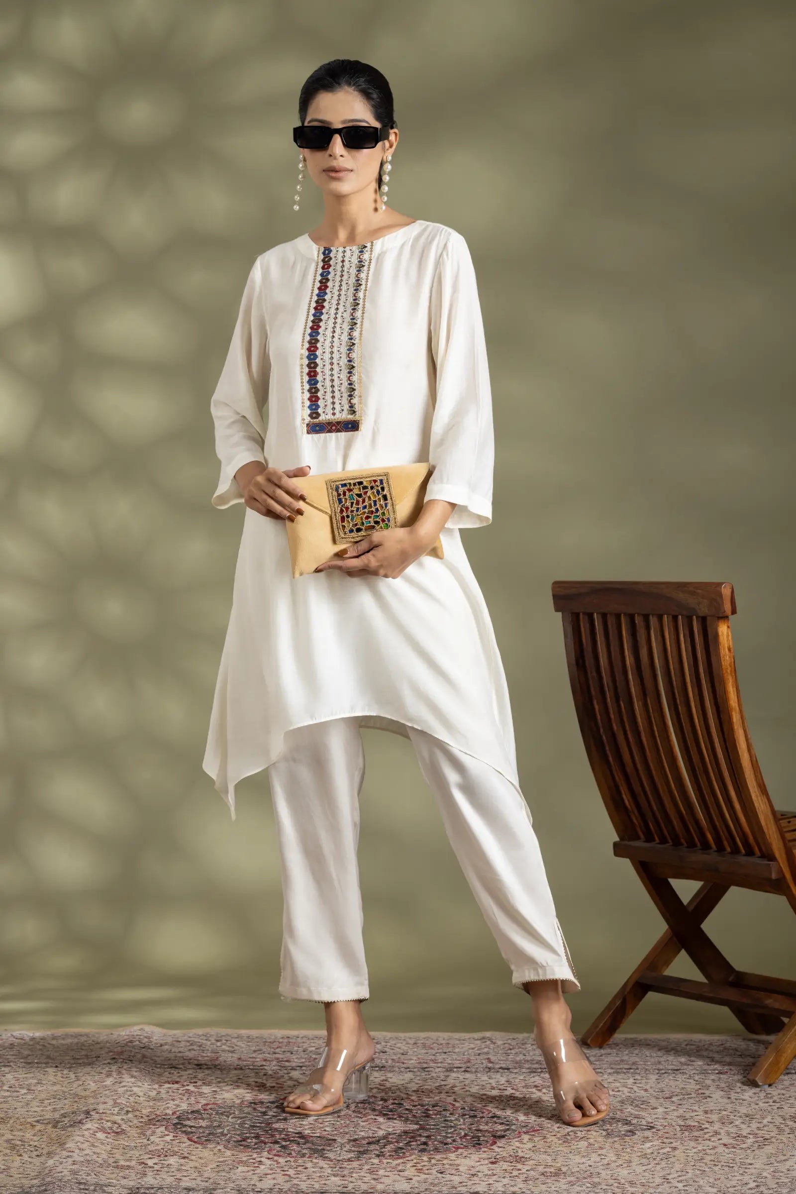 Multicolor Emb  Tunic Set