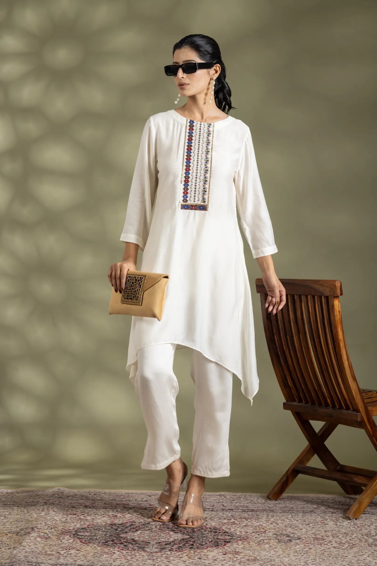 Multicolor Emb  Tunic Set