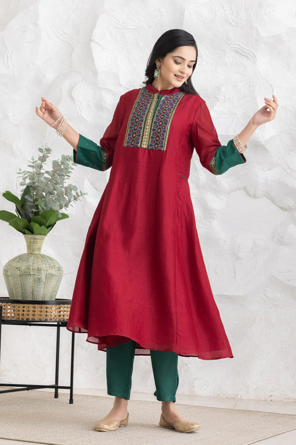 Kyomi Red Kurta Set
