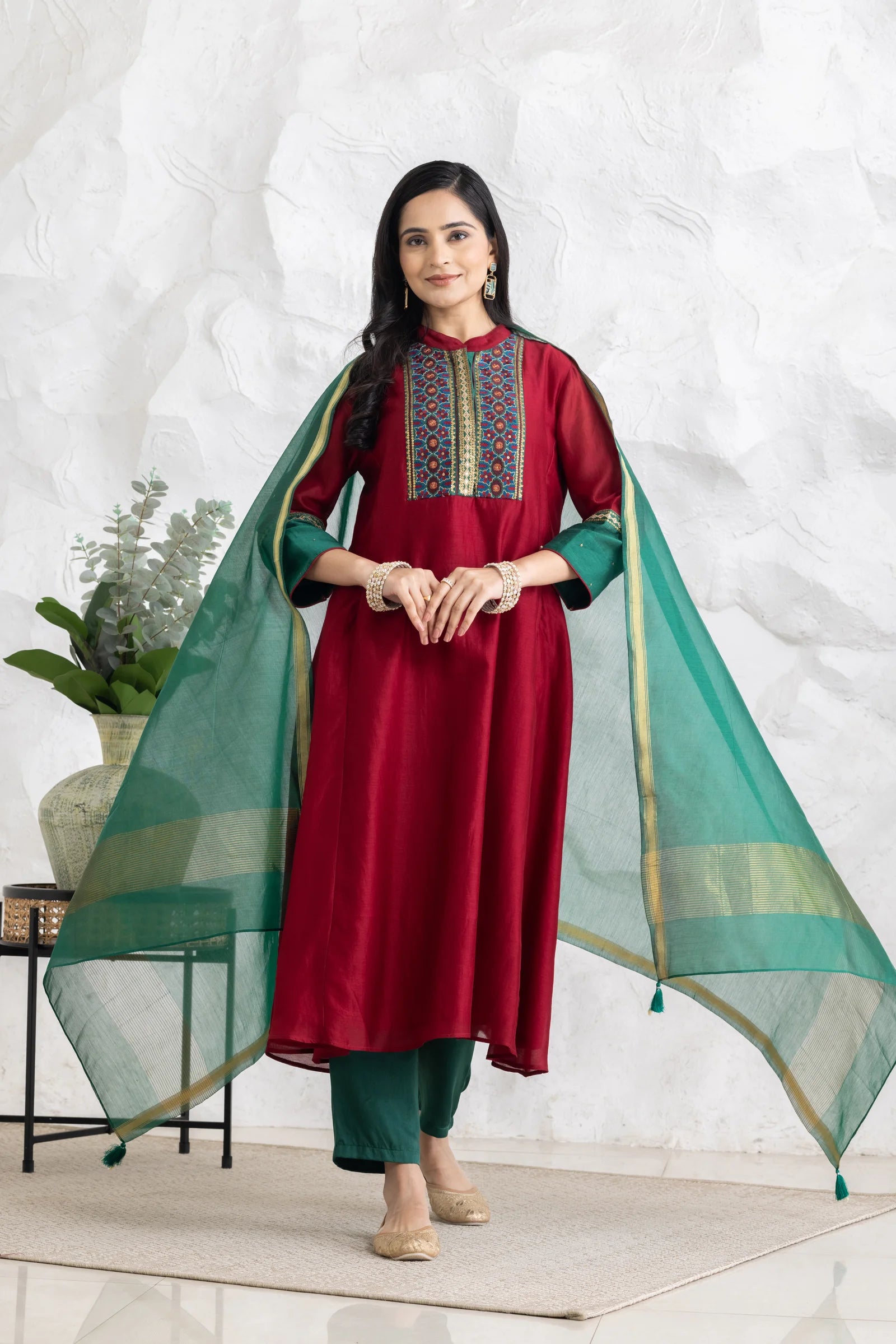 Chanderi Dupatta Green