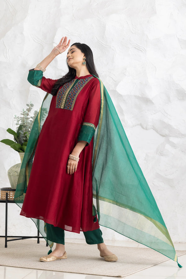 Chanderi Dupatta Green
