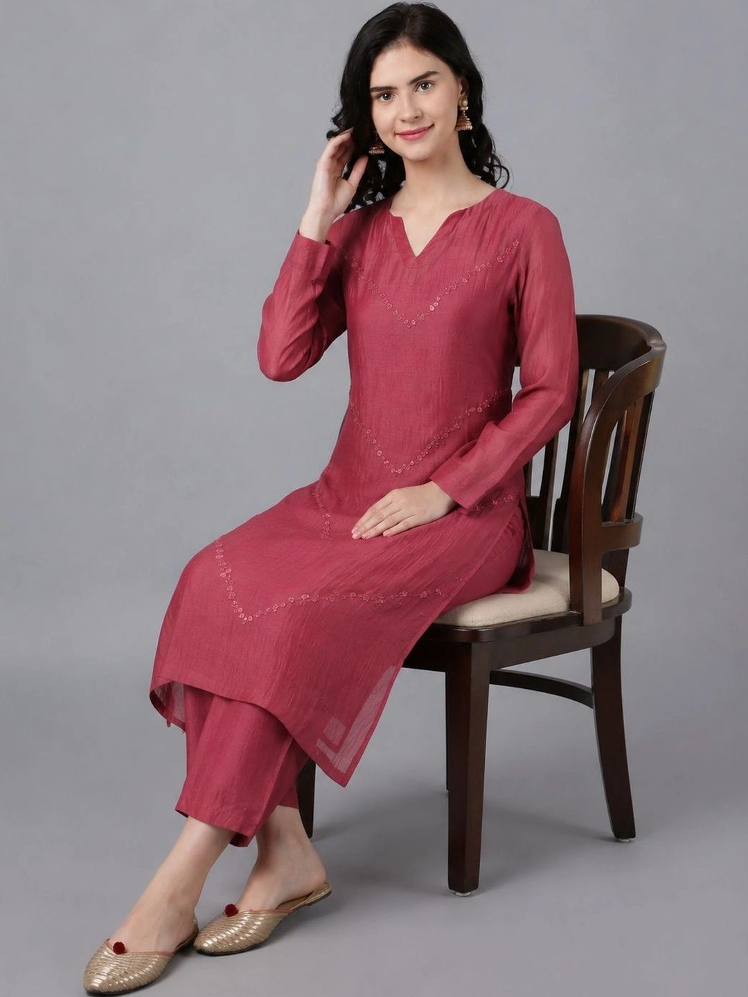 V neck chanderi kurta